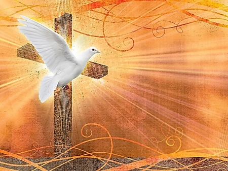 En esta pintura, una paloma blanca frente a una cruz, contra un trasfondo abstracto, ilustra el tema La obra de los Dos Testigos de Apocalipsis, la Sexta Trompeta, es profetizar y dar testimonio.