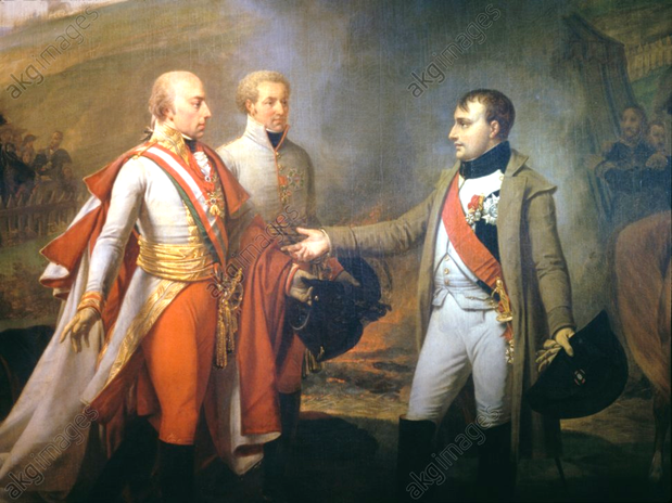 Una pintura de Napoleón Bonaparte y del emperador Francis II, del santo Imperio Romano, cuando aquel obligó a este a dimitir como emperador en 1806.