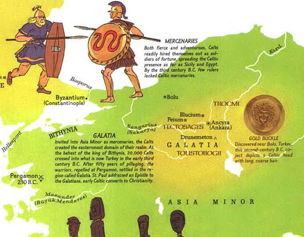 Mapa con gráficas de la provincia romana de Galacia.