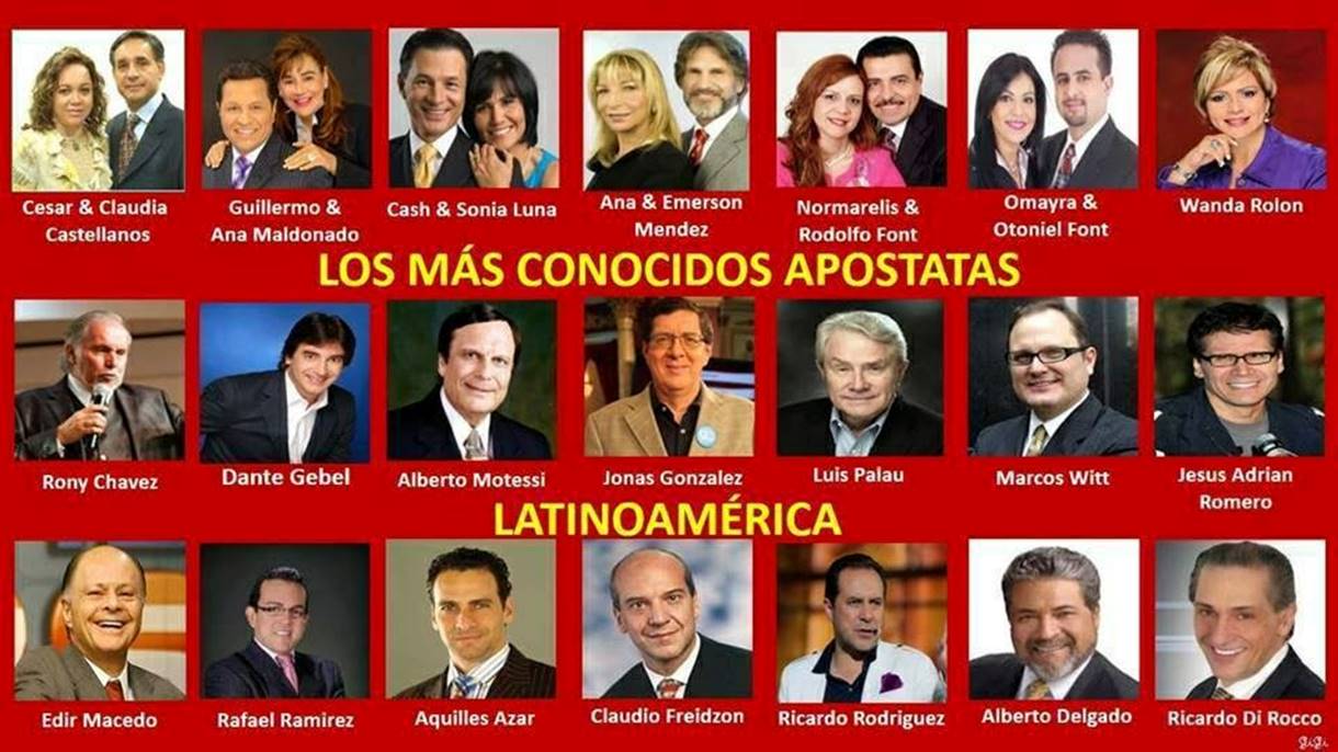Collage de los rostros de muchos autonombras profetas, profetisas y apóstoles de la América Latina.