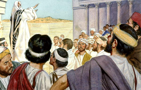Pintura que representa al apóstol Pablo predicando a la iglesia de Cristo en Éfeso, la cual sería sometida a juicio por Dios.
