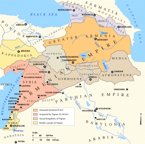 Mapa que indica la ubicación del Reino de Adiabana en el Siglo I d. C.