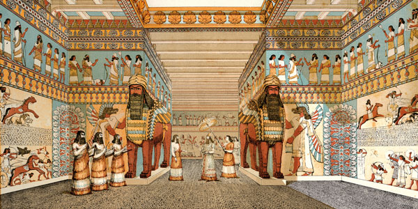Concepción artística de la reconstrucción del interior del palacio de Tiglath-pileser III, rey sirio (Siglo VII antes de Cristo). 