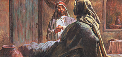 Dorcas es resucitada de entre los muertos, sirviendo el apóstol Pedro de intermediario, ilustración para el comentario sobre Hechos 9 por McGarvey, en editoriallapaz.