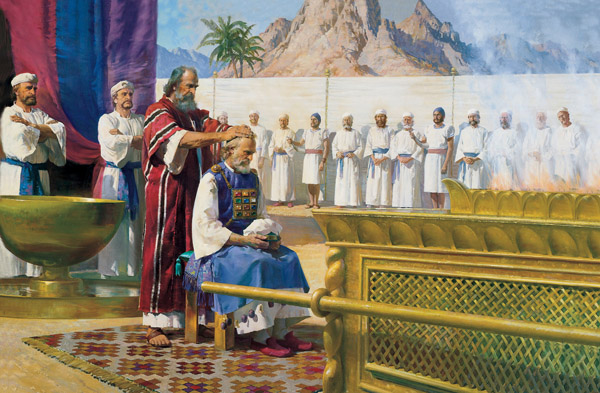 Moisés consagra a su hermano Aarón como sumo sacerdote.