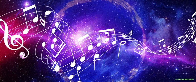 Un pentegrama ondulado contra el espacio con galaxias ilustra la Lista de diez documentos sobre la Música contemporánea, tradicional o bíblica, en editoriallapaz.