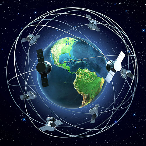 Esta linda gráfica de satélites alrededor del planteta Tierra ilustra de Lista de recursos sobre Señales de los tiempos, en editoriallapaz.org.