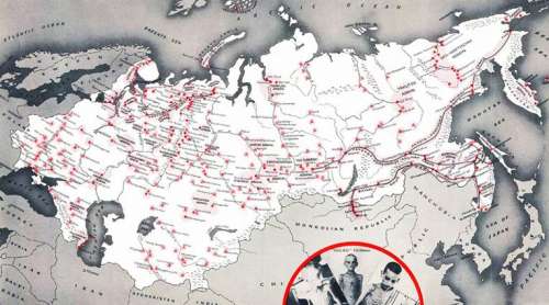 Mapa documentado de los campamentos de labor forzada (GULAG) en la URSS.