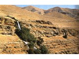 Water is a valuable necessity in the dry land of Palestine. The Wadi Qelt sustains a thin line of vegetation in an otherwise desert landscape.