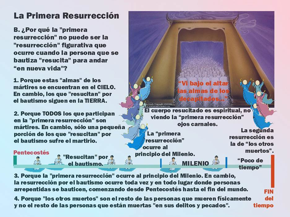 
Una pintura artística de un enorme trono dorado en el cielo con una gran multitud de mártires de Jesús resucitados bajo el altar, más otras gráficas y textos relevantes componen esta diapositiva.
