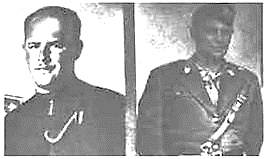 Díptico fotográfico en blanco y negro con dos retratos de un hombre: a la izquierda, vestido con hábito oscuro, y a la derecha, con uniforme militar y condecoraciones.