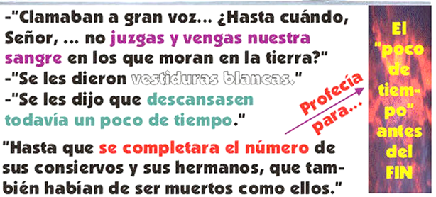 Un cuadro de textos concisos de letras en distintos colores sobre almas bajo el altar de Dios en el cielo y una gráfica pequeña de llamas de fuego sobre un trasfondo negro.