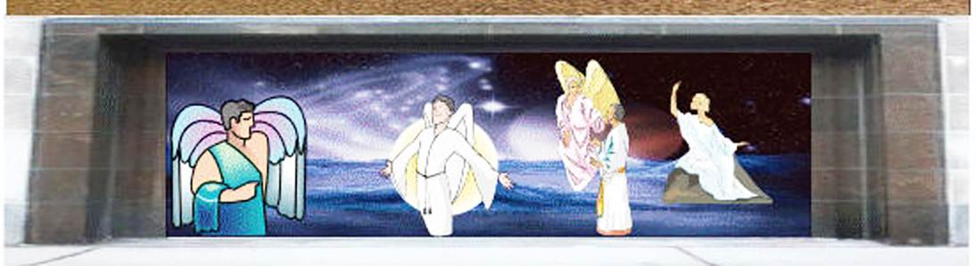 A group of people in white robes  Description automatically generated