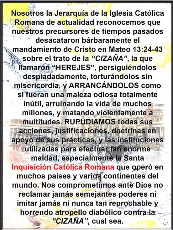 Esta gráfica se compone de la fotografía de una tabla masiva de mármol semitransparente, y sobrepuesta a la tabla una fotografía, también semitransparente, de la Plaza de San Pedro en el Vaticano, con un texto alusivo a la cizaña en la parábola de Cristo en primera plana sobre el trasfondo de las dos fotografías.