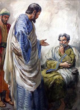 Pintura del apóstol Pablo frente al apóstol Pedro, regañando aquel a este por disimularse con judaizantes en Antioquía.