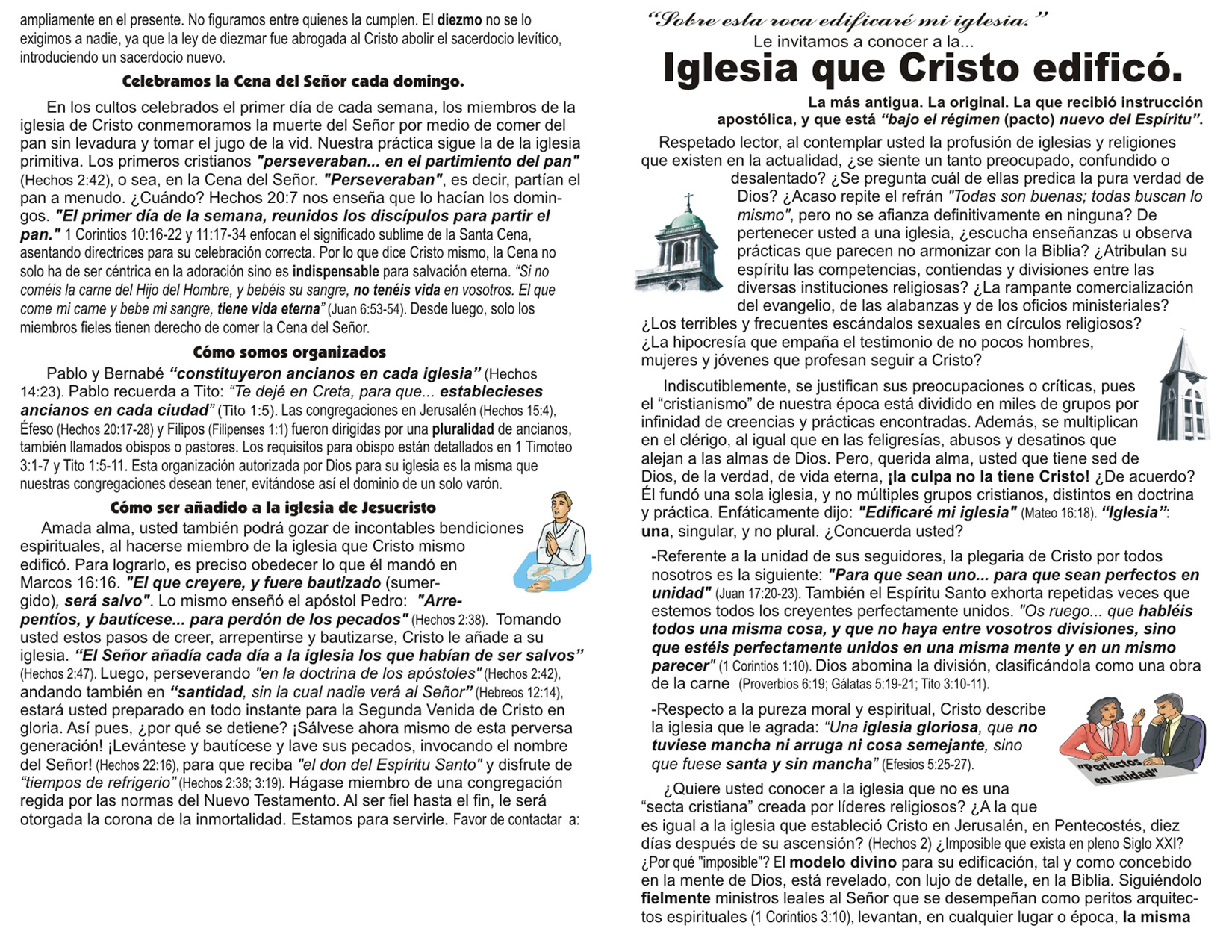 Gráfica jpeg del Lado A del folleto Le invitamos a conocer a la iglesia que Jesucristo edificó, formato para bajar fácil e imprimir el mensaje en una hoja tamaño carta, haciendo un folleto de una doblez y cuatro páginas.