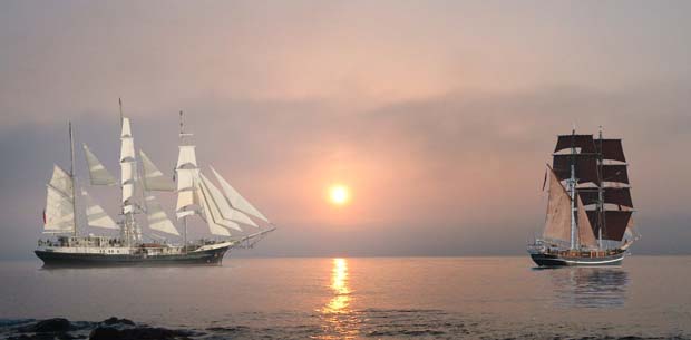 Esta fotografía de dos grandes barcos de vela ilustra el mensaje ¡Muchas nuevas aventuras y experiencias espirituales sanas desde hoy en adelante!, en editoriallapaz.