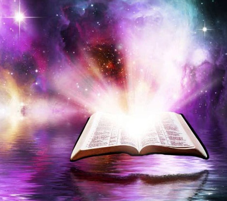 La Biblia abierta contra un trasfondo espectacular del universo ilustra el archivo digital sobre Apocalipsis de intercambios y aportaciones en editoriallapaz.org.