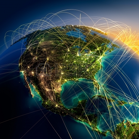 This graphic of a portion of planet Earth with curved lines connecting different points illustrates the Dewayne Shappley Report for September, 2014.