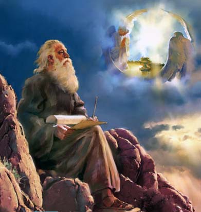 Esta pintura del anciano apóstol Juan mirando hacia una visión celestial ilustra Comentarios bíblicos: Apocalipsis, en editoriallapaz.