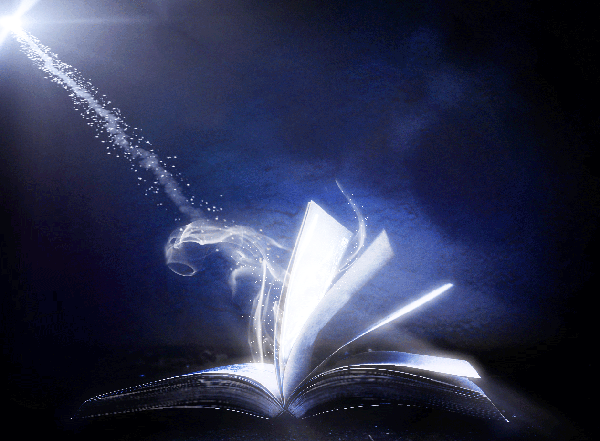Esta gráfica de un libro abierto impactado por una luz blanca que emana del cielo ilustra la Página para Libros en PDF, disponibles también como impresos, de Editorial La Paz.
