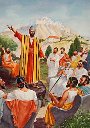 El apóstol Pablo contiende con los eruditos y filósofos en Atenas.