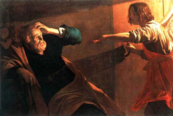 El apóstol Pedro, encarcelado en Jerusalén por el rey Herodes Agripa, es liberado milagrosamente por un ángel del Señor. Pintura por Rembrandt.