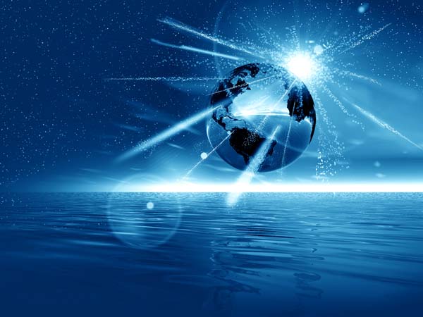En esta imagen, el planeta Tierra, con su configuración geométrica exacta, peso y órbita precisa alrededor del Sol, está suspendido sobre aguas, y tras el planeta una enorme luz blanca brillante se refleja tanto en las aguas como en el espacio, ilustración para el tema ¿Autoridad, orden y organización en el universo y la iglesia? ¿O desorden, anarquía y caos?, desarrollado mediante diapositivas, disponibles en PDF, y textos, en editoriallapaz.org.