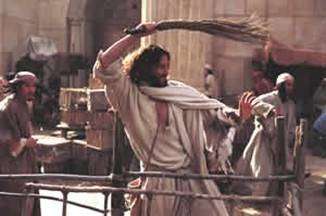 En esta obra artística, Jesucristo es representado como un varón con un látigo levantado sobre su cabeza en el acto de echar fuera del templo judío a los mercadores que hacían de aquel lugar sagrado una cueva de ladrones.
