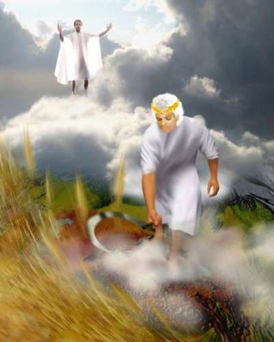 Una fotografía de gran multitud de gentiles árabes hincados, de espalda a la cámara, frente a un edificio en Jerusalén con cópula de oro.