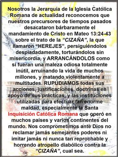 Esta gráfica se compone de la fotografía de una tabla masiva de mármol semitransparente, y sobrepuesta a la tabla una fotografía, también semitransparente, de la Plaza de San Pedro en el Vaticano, con un texto alusivo a la cizaña en la parábola de Cristo en primera plana sobre el trasfondo de las dos fotografías.