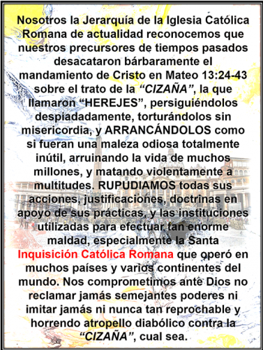 Esta gráfica se compone de la fotografía de una tabla masiva de mármol semitransparente, y sobrepuesta a la tabla una fotografía, también semitransparente, de la Plaza de San Pedro en el Vaticano, con un texto alusivo a la cizaña en la parábola de Cristo en primera plana sobre el trasfondo de las dos fotografías.