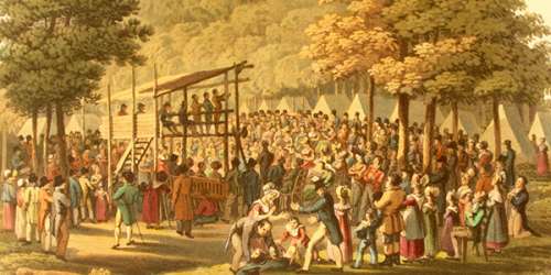 Esta pintura es del Avivamiento de Cane Ridge, Kentucky, EEUU, efectuado en agosto del 1801, con una asistencia de veinte mil.
