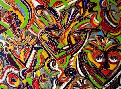 Este abstracto de caras distintas ilustra el Intercambio Muy difícil dilema mental: ¡dos personas viven en su cabeza!, en editoriallapaz.org.