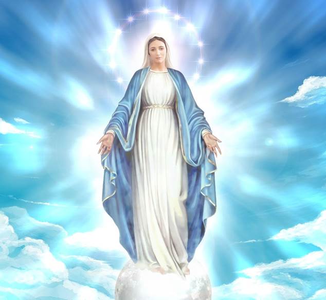 Pintura católica romana que representa a la mujer vestida del sol como su virgen María, interpretación errónea de Apocalipsis 12.
