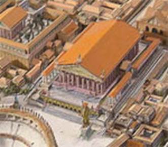 El templo al dios Júpiter edificado por el emperador romano Adriano en Aelia Capitolina sobre terrenos que ocupó el templo judío en Jerusalén antes de ser destruido en 70 EC.