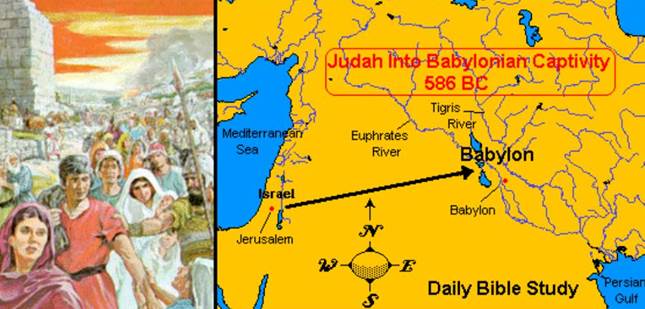 Map showing the Israelites carried in exile to Babylon in the 6th century b. C.